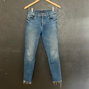 Mid rise skinny distressed mother jeans